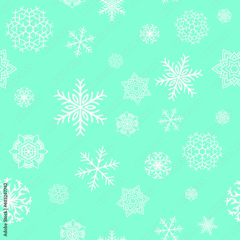 Snowflakes festive pattern on a light blue background.Winter Christmas Design  