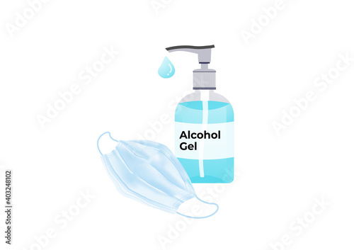 Alcohol gel bottle with medical mask for protect covid-19 vector isolated on white background