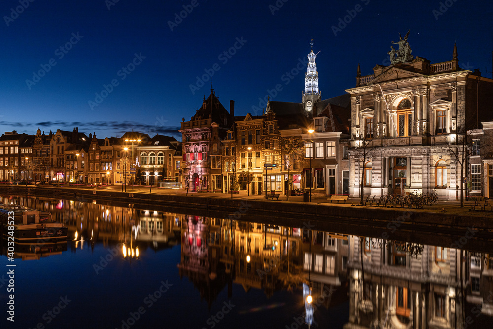 Night view of the old town Haarlem in the Netherlands