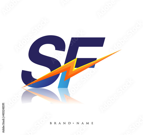 Letter SF logo with Lightning icon, letter combination Power Energy Logo design for Creative Power ideas, web, business and company.