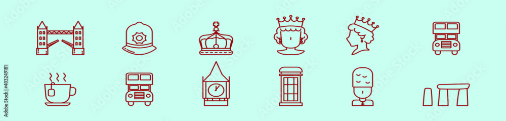 Fototapeta premium set of london cartoon icon design template with various models. vector illustration isolated on blue background