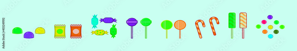 set of candies cartoon icon design template with various models. vector illustration isolated on blue background set of candies cartoon icon design template with various models. vector illustration isolated on blue background
