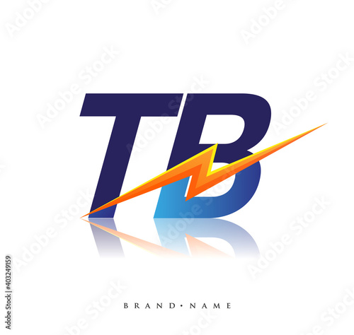 Letter TB logo with Lightning icon, letter combination Power Energy Logo design for Creative Power ideas, web, business and company.