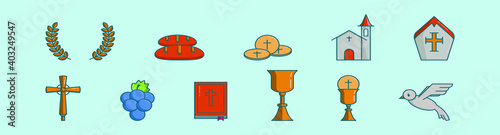 set of eucharist cartoon icon design template with various models. vector illustration isolated on blue background