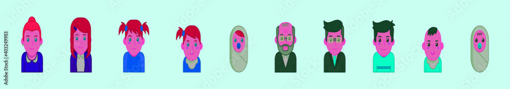 set of grow up people cartoon icon design template with various models. vector illustration isolated on blue background