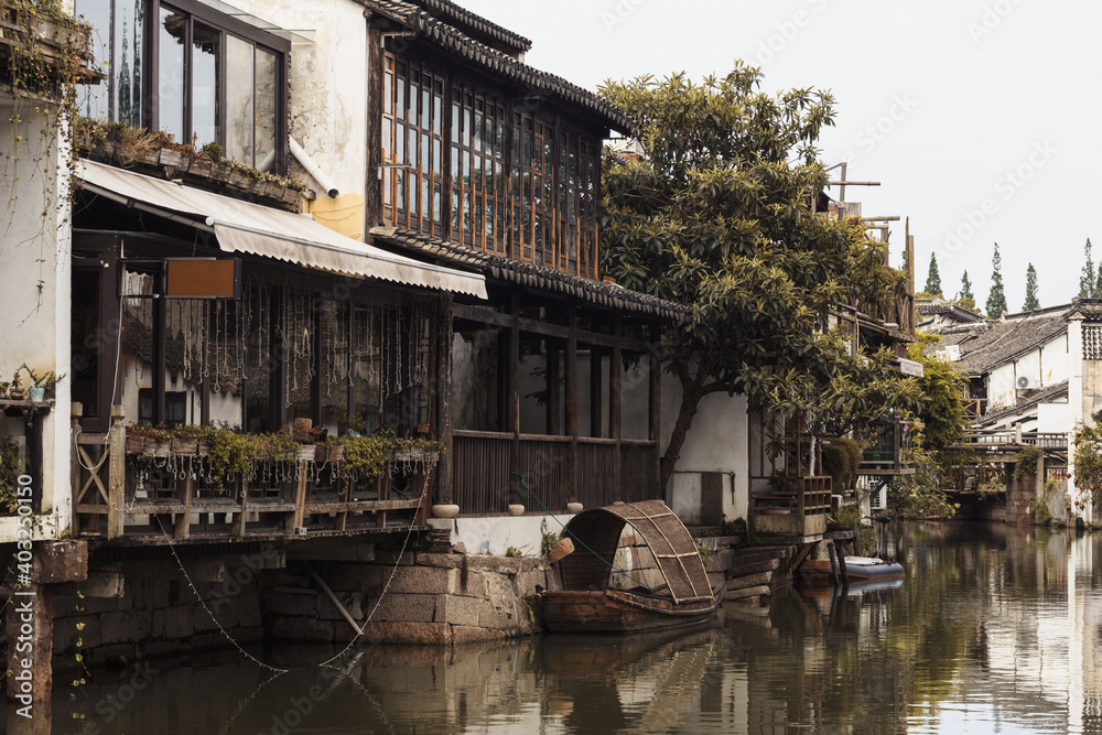 Canal and old houses in Zhujiajiao water town in Shanghai
