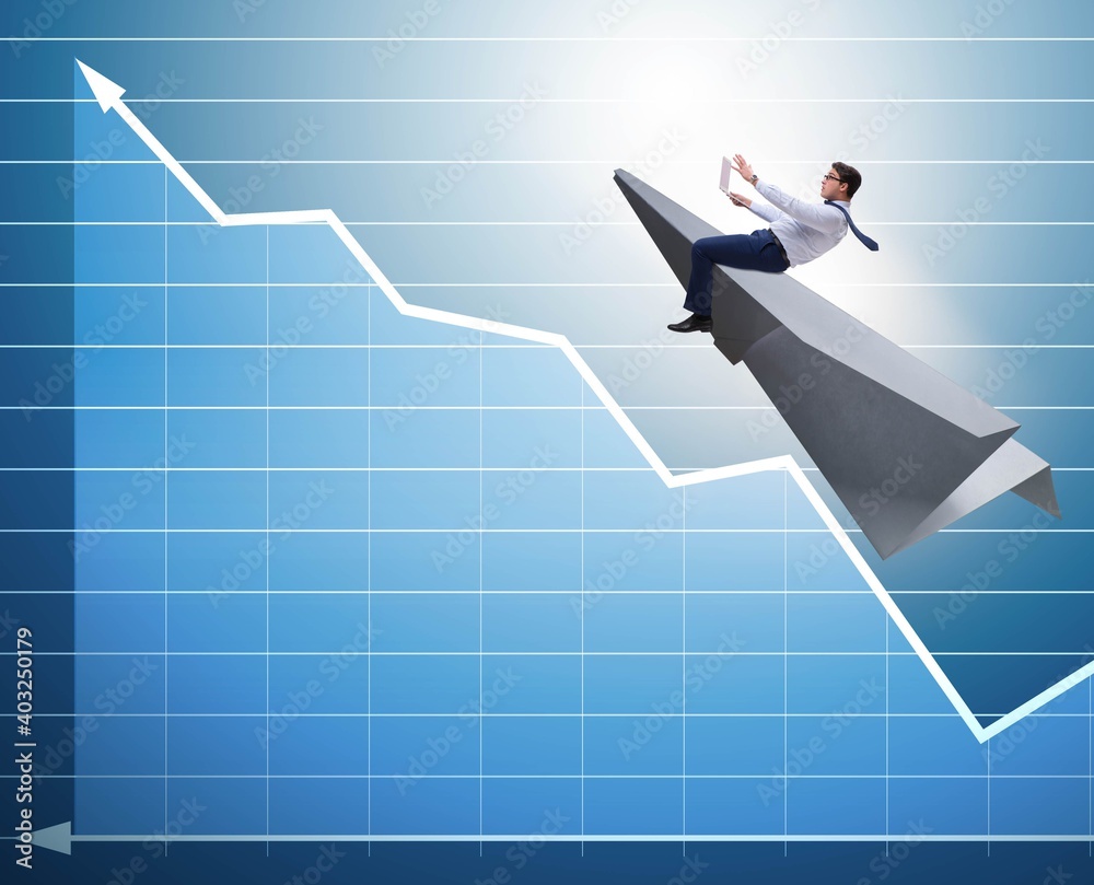 Businessman flying on paper plane in business concept