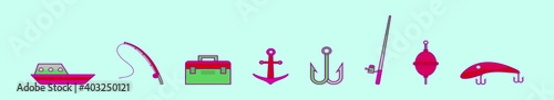 set of fishing element. cartoon icon design template with various models. vector illustration isolated on blue background