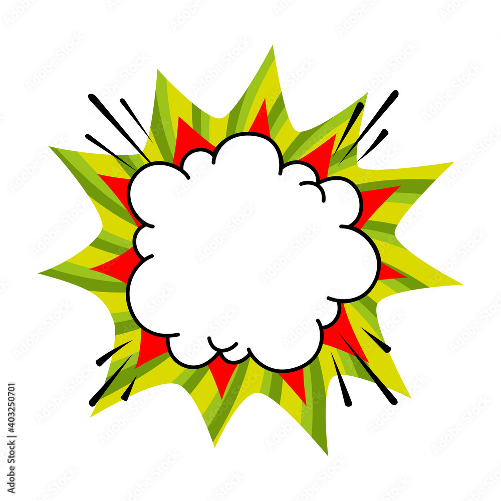 Comic boom balloon. Empty green and red bang speech bubble in Pop Art Style. Vector illustration. Comic boom balloon. Empty green and red bang speech bubble in Pop Art Style. Vector illustration.