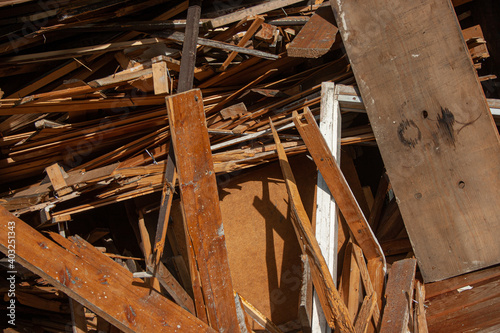destroyed wooden house