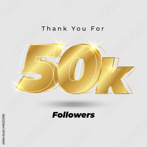 Thank you for 50k followers 3D gold logo isolated on elegant background, vector design for celebration purpose