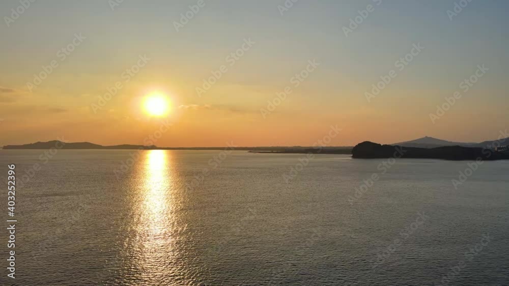 4K Crane Shot of Sunset near Yongmeori (Dragon's Head) Coast, Jeju. 4K Crane Shot of Sunset near Yongmeori (Dragon's Head) Coast, Jeju.