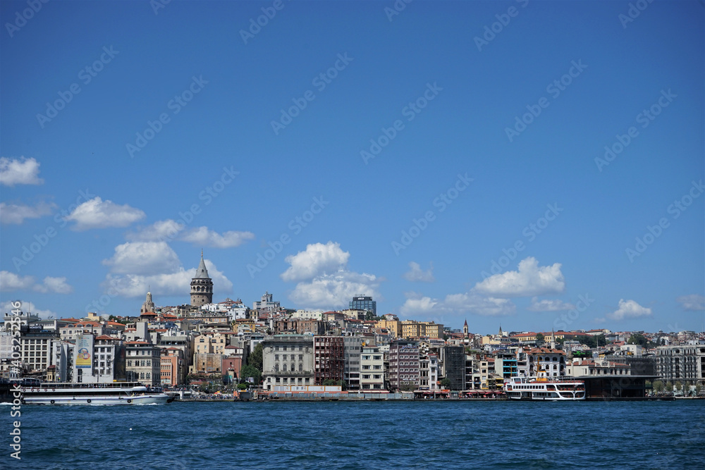 Panoramic view of Galata Tower and Istanbul city - Landscape from old town in Istanbul, Turkey