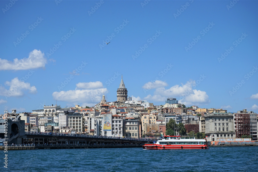 Panoramic view of Galata Tower and Istanbul city - Landscape from old town in Istanbul, Turkey