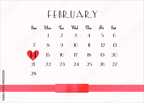 greeting card calendar for Valentine's Day