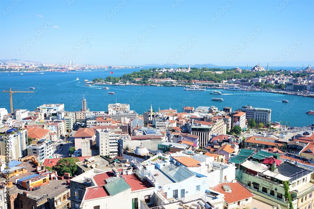 Wonderful aerial view of Istanbul city - Landscape from Galata Tower in Turkey