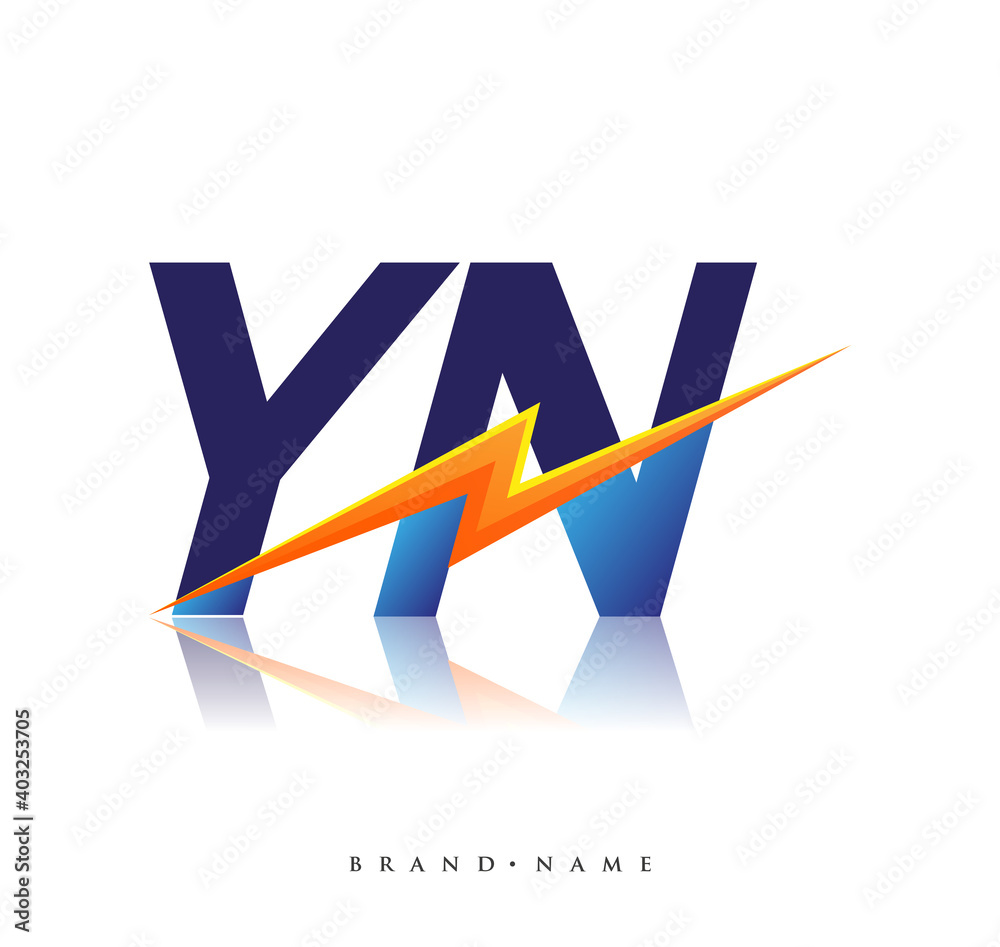 Letter YN logo with Lightning icon, letter combination Power Energy Logo design for Creative Power ideas, web, business and company. - obrazy, fototapety, plakaty 