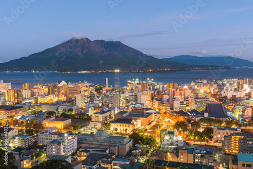 Kagoshima, Japan skyline with Sakurajima Volcano