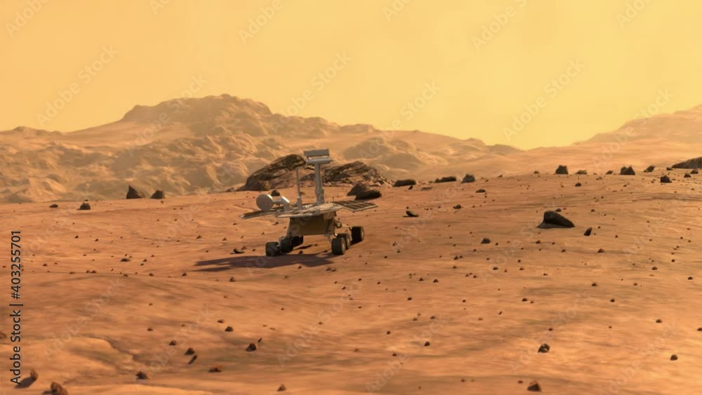 rover robot traveling the surface of mars, animation