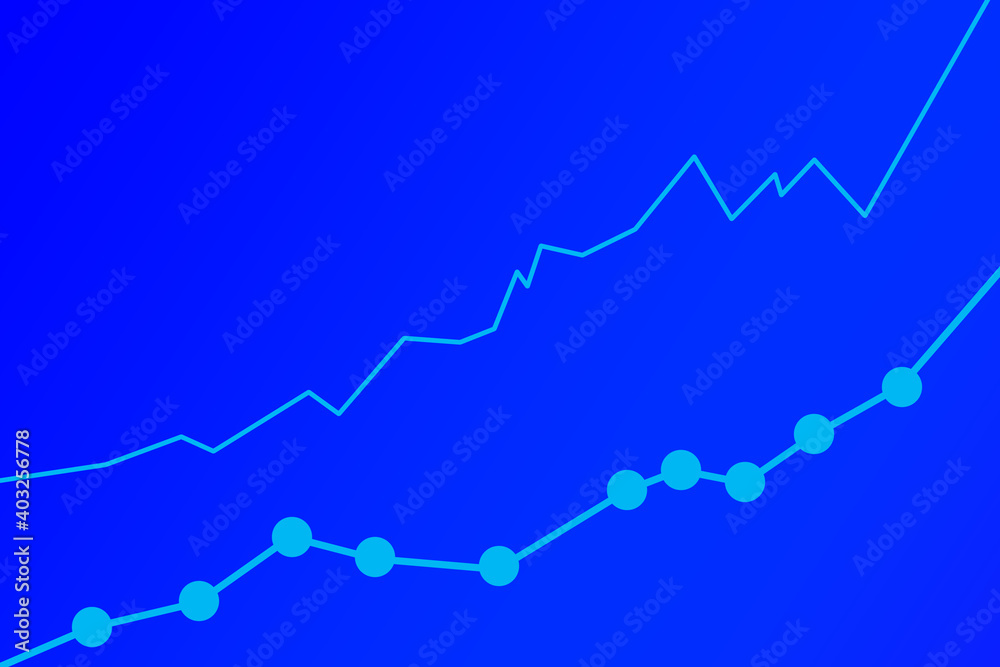 growing graph of multiple dots on a blue background. Abstract financial chart. growing graph of multiple dots on a blue background. Abstract financial chart.