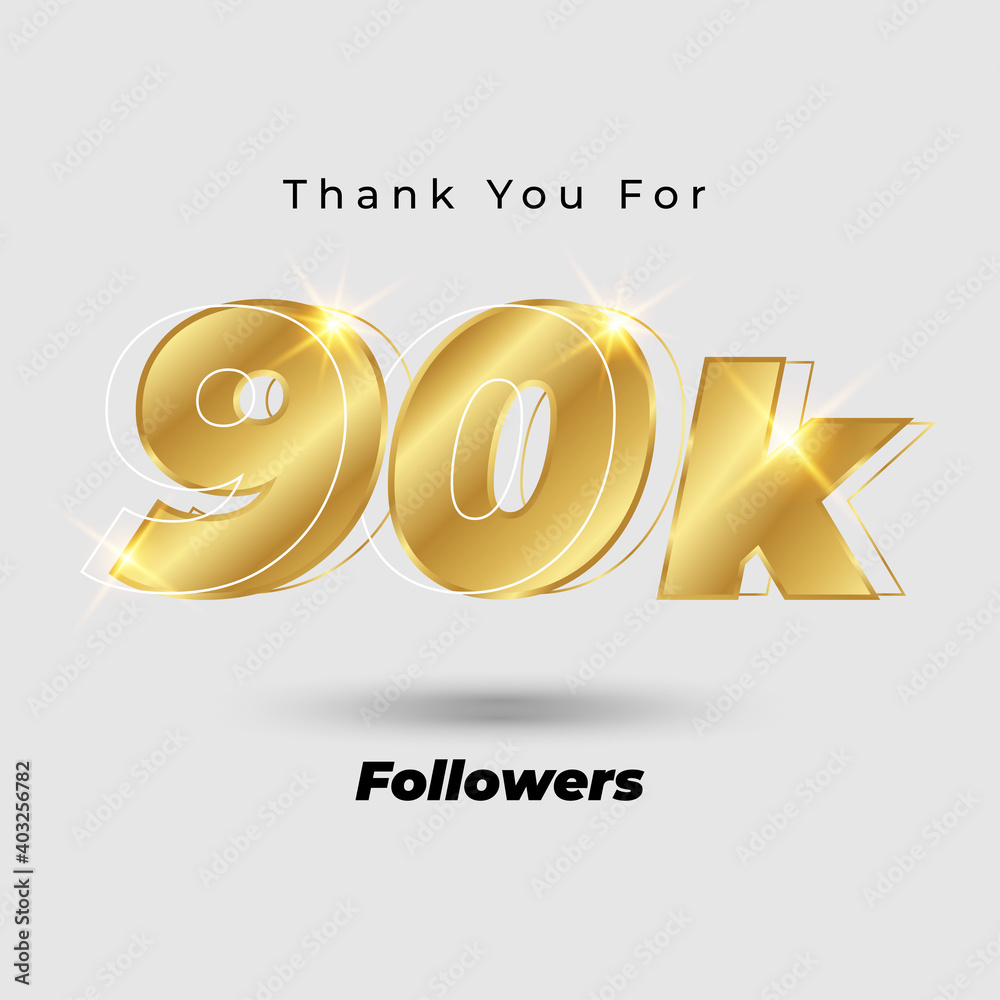 Thank you for 90k followers 3D gold logo isolated on elegant background ...