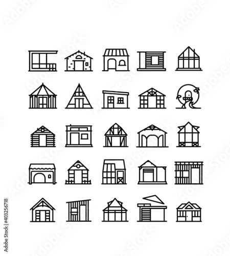 collection de symboles de cabanon de jardin, maison de vacances, gîte, atelier, chalet, petite maison