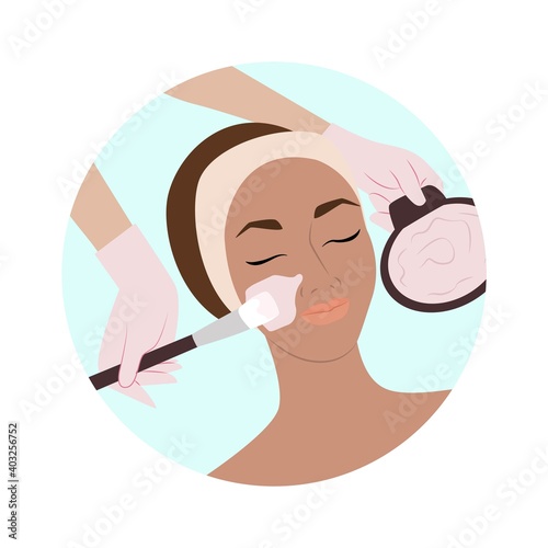Body and face care treatments, female face, facial massage and rejuvenating masks, injections of youth and beauty, vector flat illustration,Icons for spa salons.