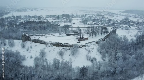 Koporskaya fortress in winter, Leningrad region aerial video photo