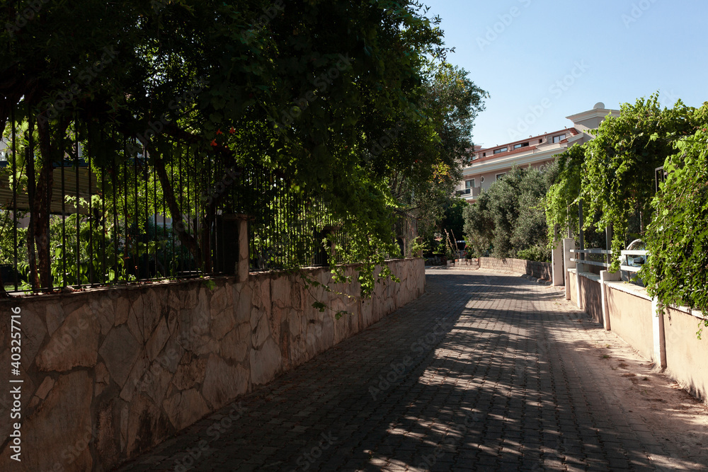 Street of the city of Marmaris with trees along it