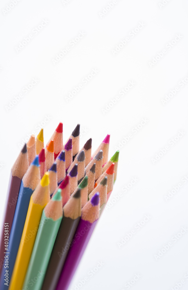 Assortment of coloured pencils on white background Assortment of coloured pencils on white background