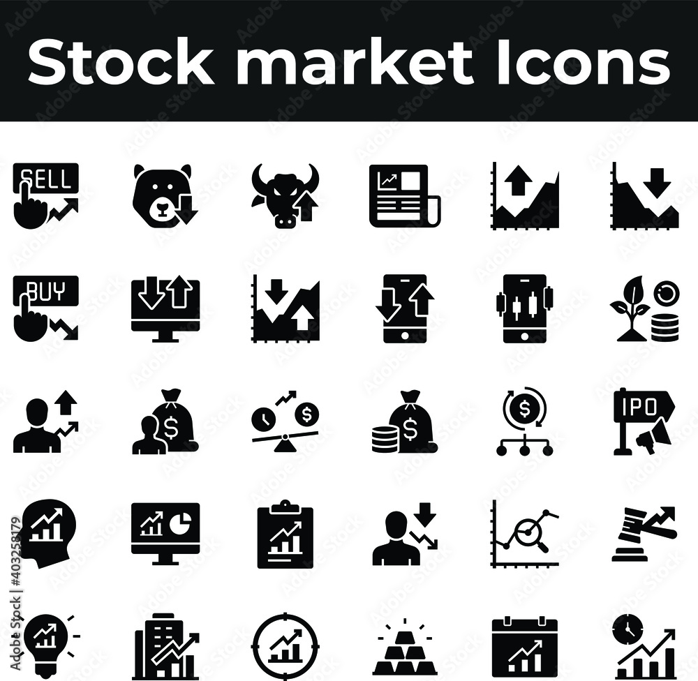 Stock market investment icon set Stock market investment icon set