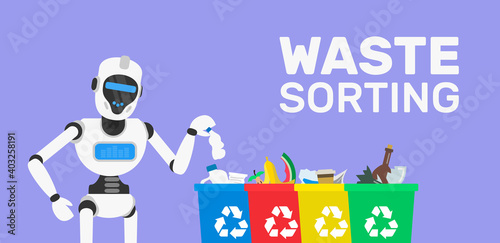 robot  waste sorting garbage  separation automatization process modern technology  vector illustration