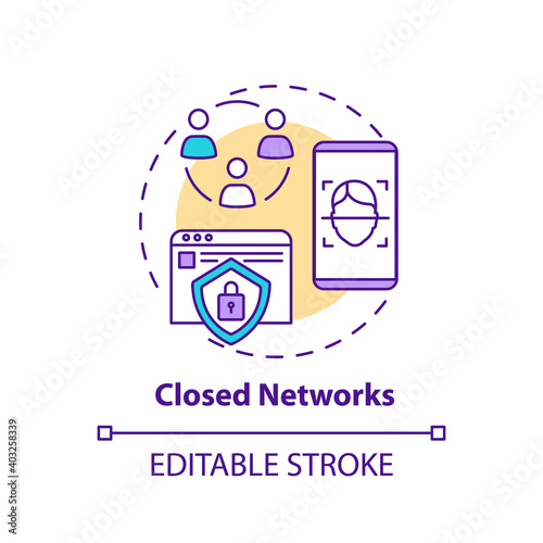 Closed networks concept icon. Social media and journalism challenge idea thin line illustration. Bypassing digital eavesdropping. Vector isolated outline RGB color drawing. Editable stroke