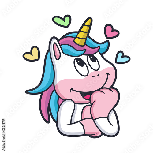 Cute Unicorn Imagines of Love. Cartoon Vector Icon Illustration. Animal Love Icon Concept Isolated Premium Vector.