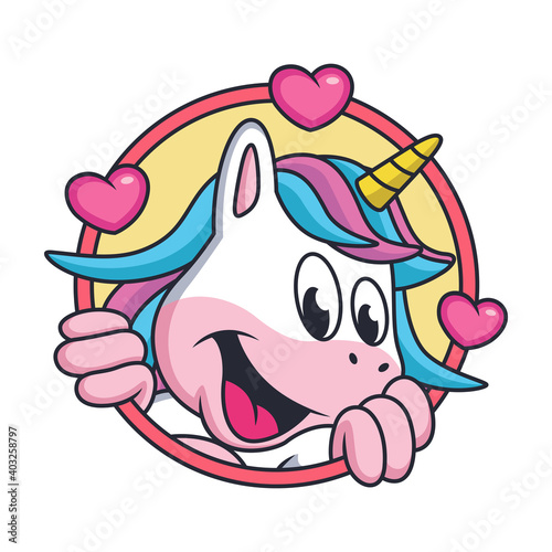 Unicorn Smile with Love Cartoon Vector Icon Illustration. Animal Love Icon Concept Isolated Premium Vector.