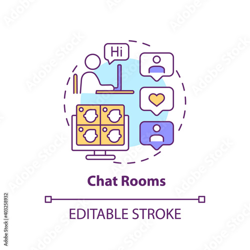 Chat rooms concept icon. New media example idea thin line illustration. Synchronous conferencing. Virtual room. Instant messaging. Vector isolated outline RGB color drawing. Editable stroke