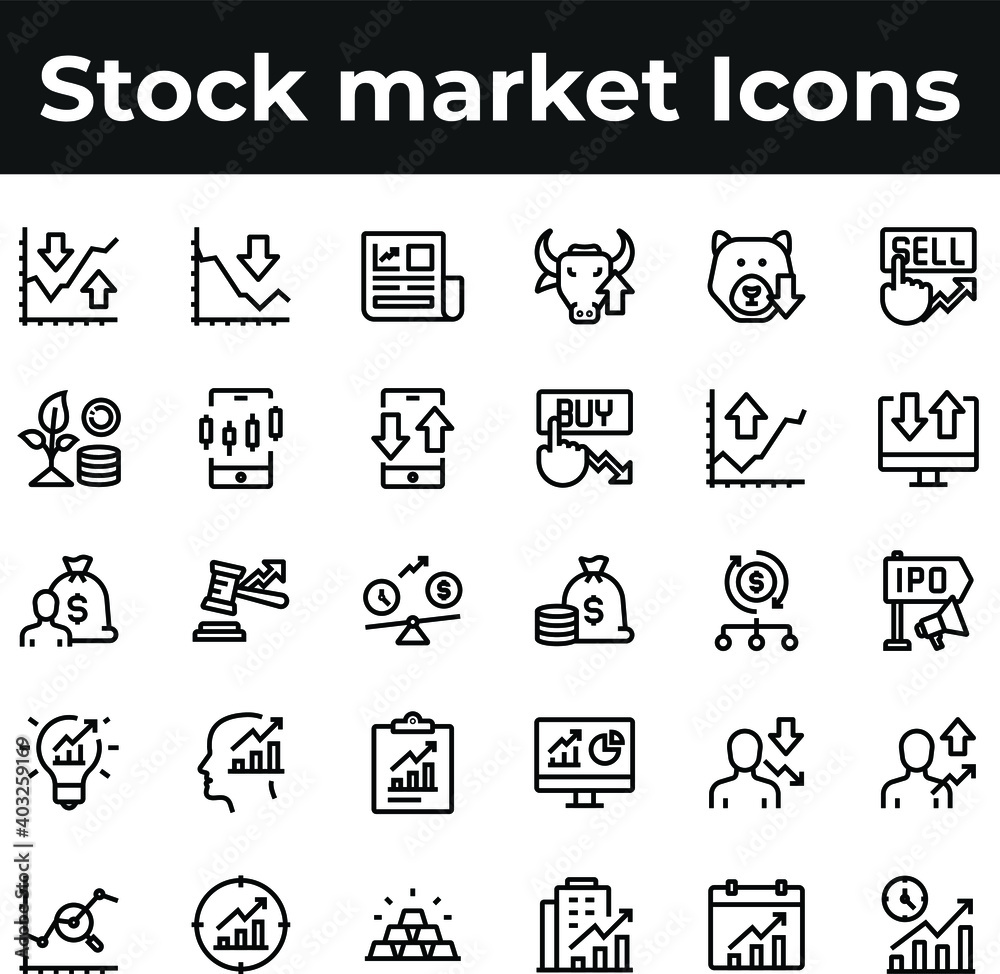 Stock market investment icon set