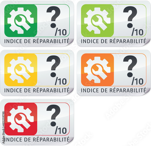 Collection de sticker indice de réparabilité point d'interrogation