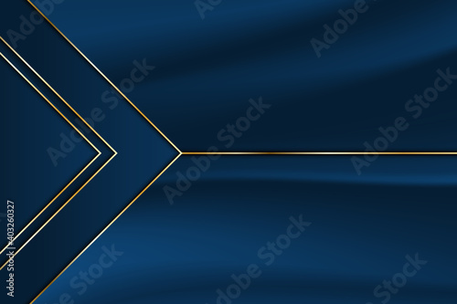 Luxury line triangle golden border on fabric crumple with dark blue stripe background. Vector illustration