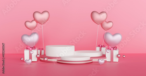 Valentine's day podium for a product with a hearts 3 d rendering.