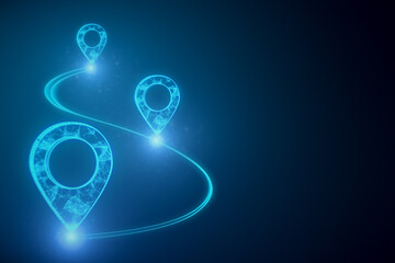 Glowing digital geolocation gps interface.