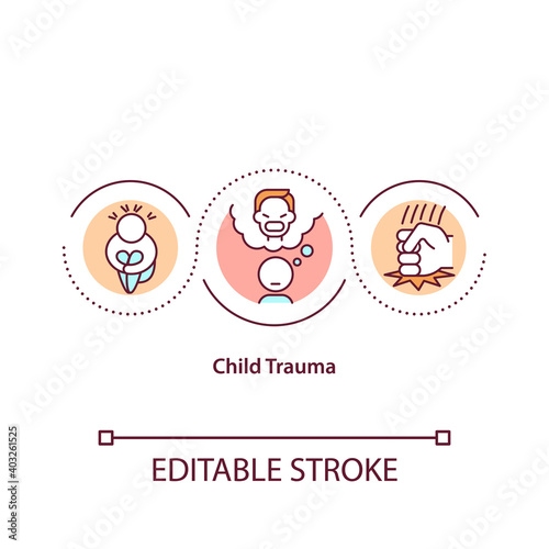 Child trauma concept icon. Emotional abuse from parents. Violence towards kids. Child safety idea thin line illustration. Vector isolated outline RGB color drawing. Editable stroke