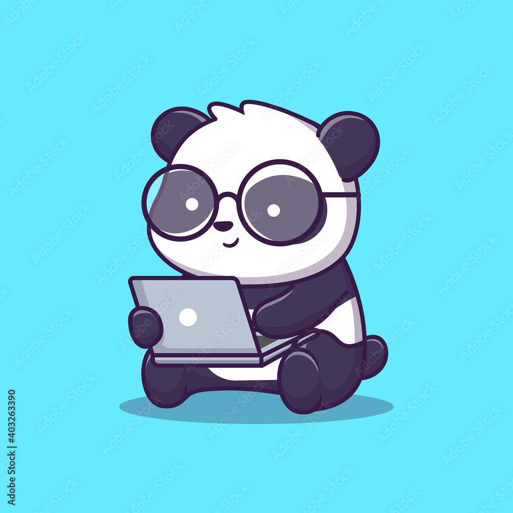 Cute Panda Operating Laptop Cartoon Vector Icon Illustration. Animal  Technology Icon Concept Isolated Premium Vector. Flat Cartoon Style Stock  Vector | Adobe Stock