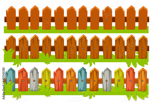 Vector illustration of a set of wooden fences.