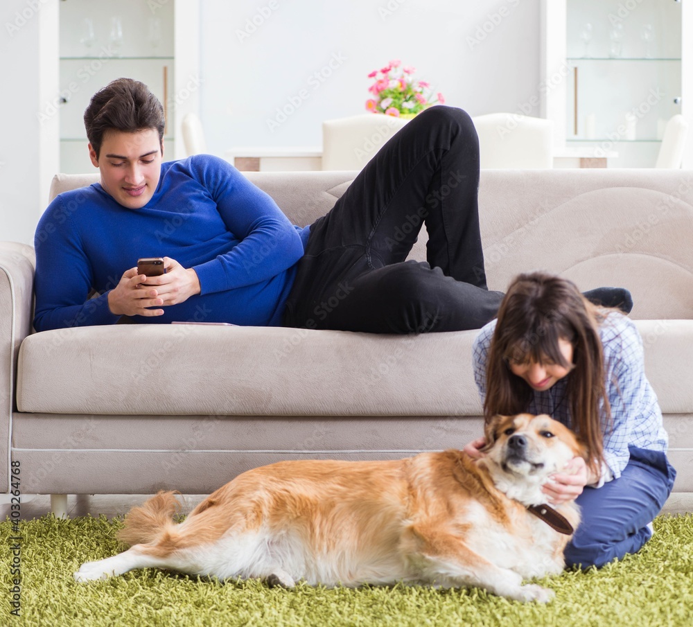 Happy family with golden retriever dog Happy family with golden retriever dog