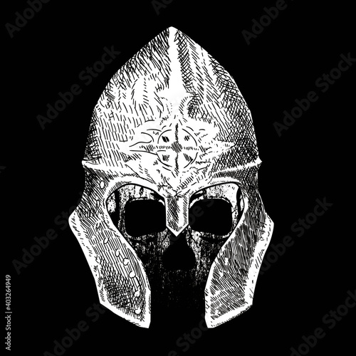 Bild auf Leinwand vector illustration of skull with dawnguard light helmet isolated on black
