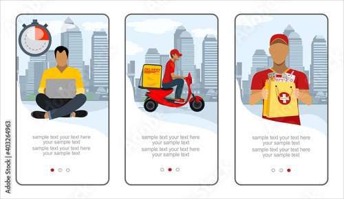 Delivery service Medicines banner, mobile app templates, conceptual flat design illustration vector