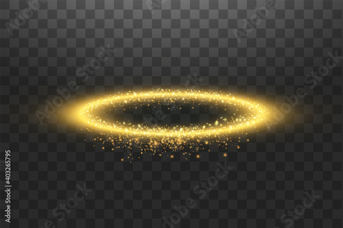 Golden halo angel ring. Isolated on black transparent background, vector illustration