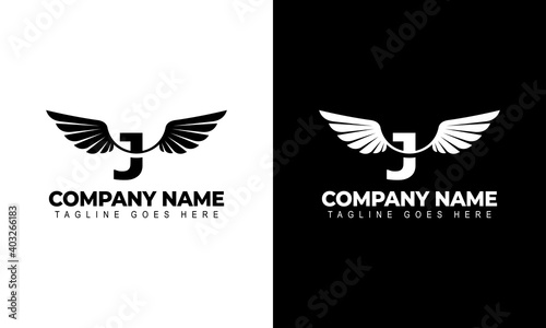 Letter J with wings. Template for logo label emblem sign stamp. Vector illustration.