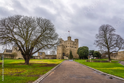 A view of the castle and grounds in Rochester, UK photo